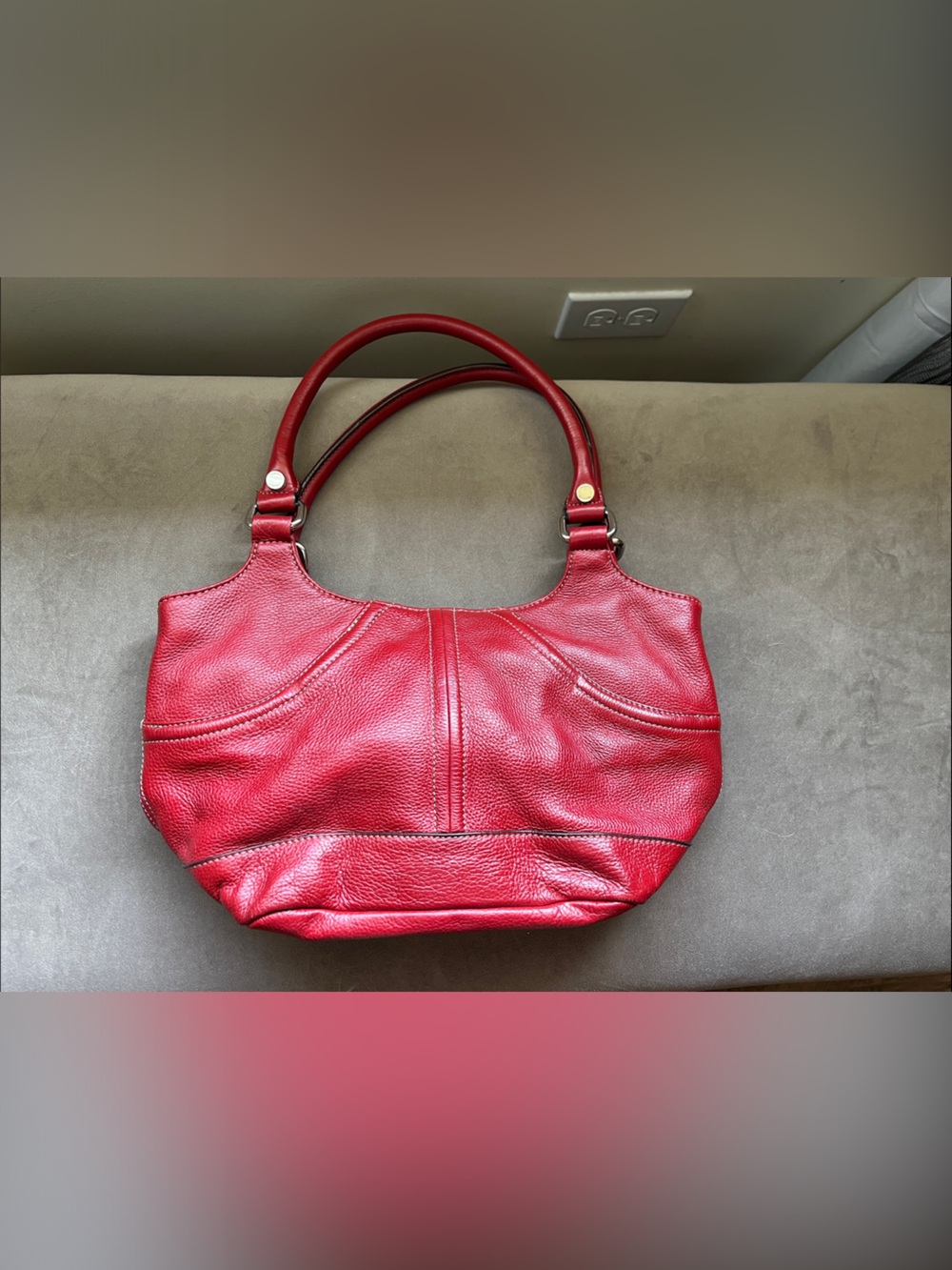 Tignanello Red Pebble Leather Shoulder Bag